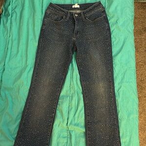 forever 21 mid/low rise flare jeans (bedazzled)